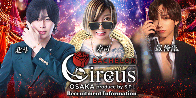 ミナミのホストクラブ「BACHELOR -Circus-」の求人宣伝。