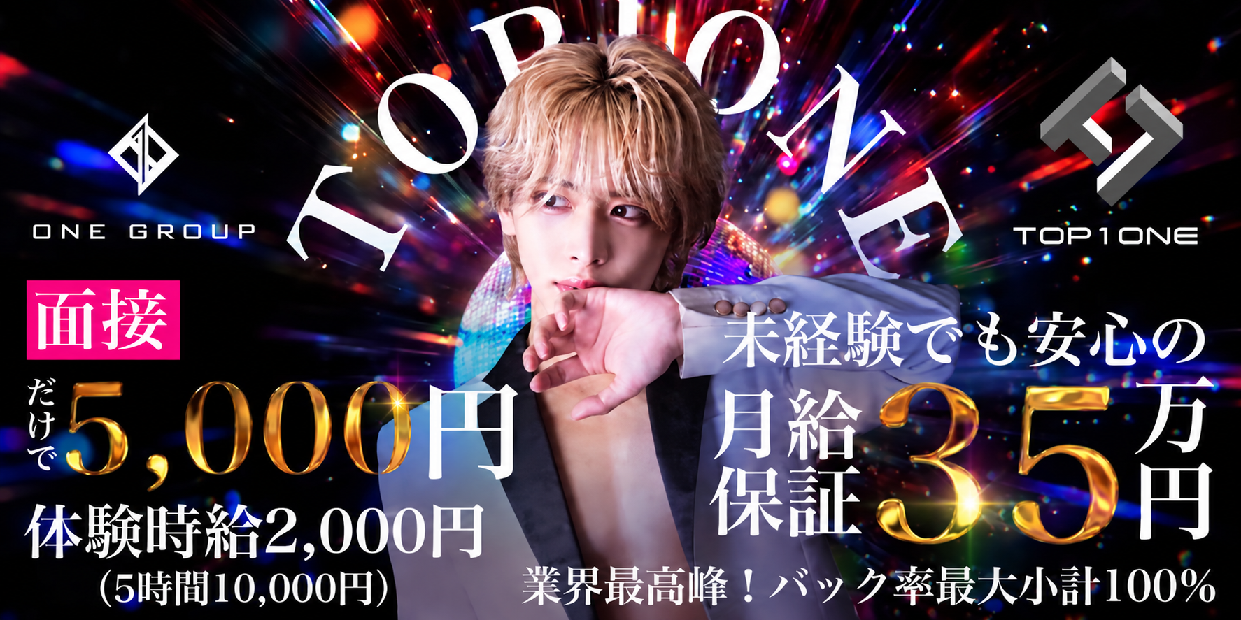 ミナミのホストクラブ「TOP1ONE」の求人宣伝。